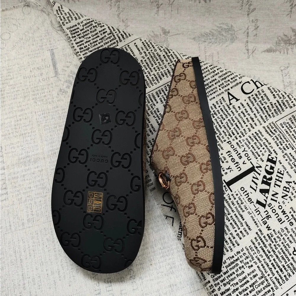 Gucci Brown GG Supreme Horsebit Slip-On Clogs